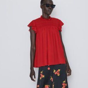 Zara shirred high neck blouse